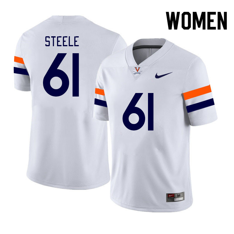 Women #61 Dane Steele Virginia Cavaliers College Football Jerseys Stitched Sale-White - Click Image to Close